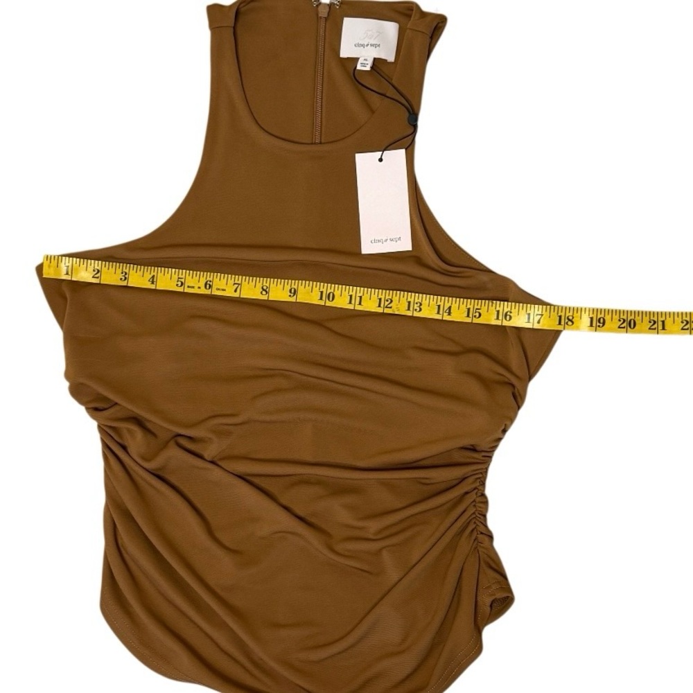 Cinq à Sept Sonya Ruched
Tank Sleeveless Top Curved Hem Racerback Camel Brown XL - Picture 10 of 13